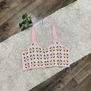 Altar'd State XL Granny Square Crochet Handmade-Inspired Cropped Tank NWOT